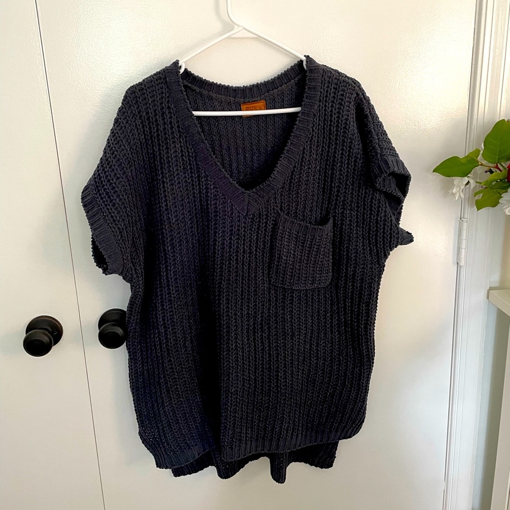 POL High-Low Oversized Chenille Sweater, Charcoal, Size S